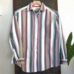 Vintage 90s WOMENS Size L Western Jewel Tone Stripe Button Up Collar Indie Chic